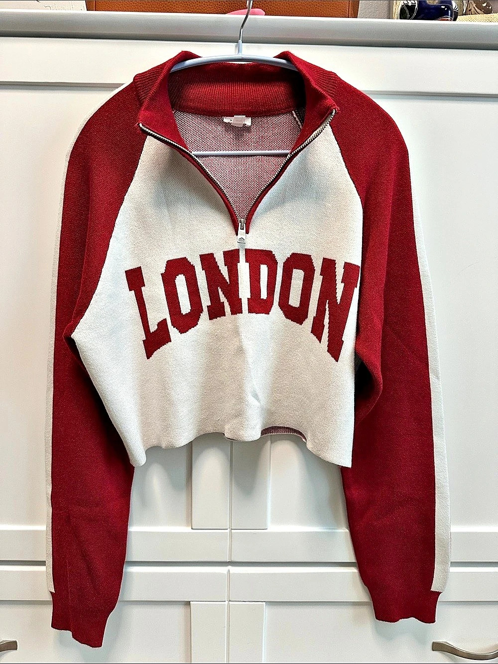 Garage London cropped half-zip pullover Red & White Medium